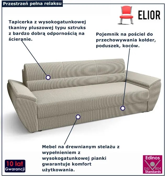 Beżowa rozkładana sofa z funkcją spania L4-B42