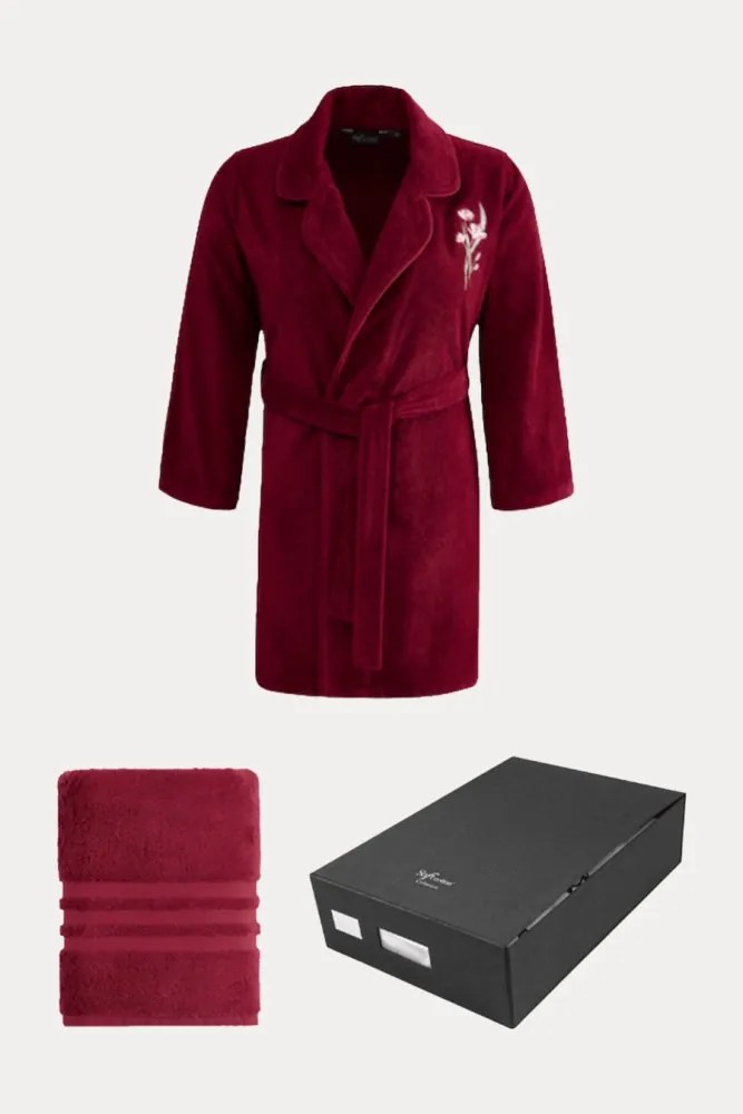 Krótki szlafrok damski LILLY w opakowaniu prezentowym z ręcznikiem M + ręcznik 50x100cm + pudełko Fioletowy