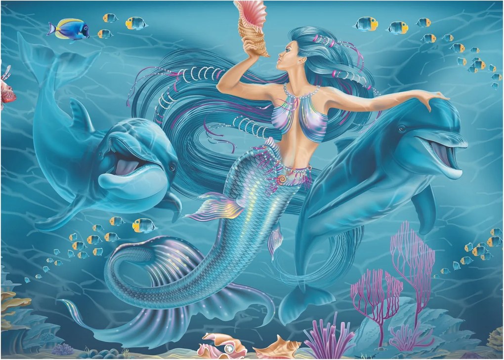 Obraz - Syrenka z delfinami (70x50 cm)