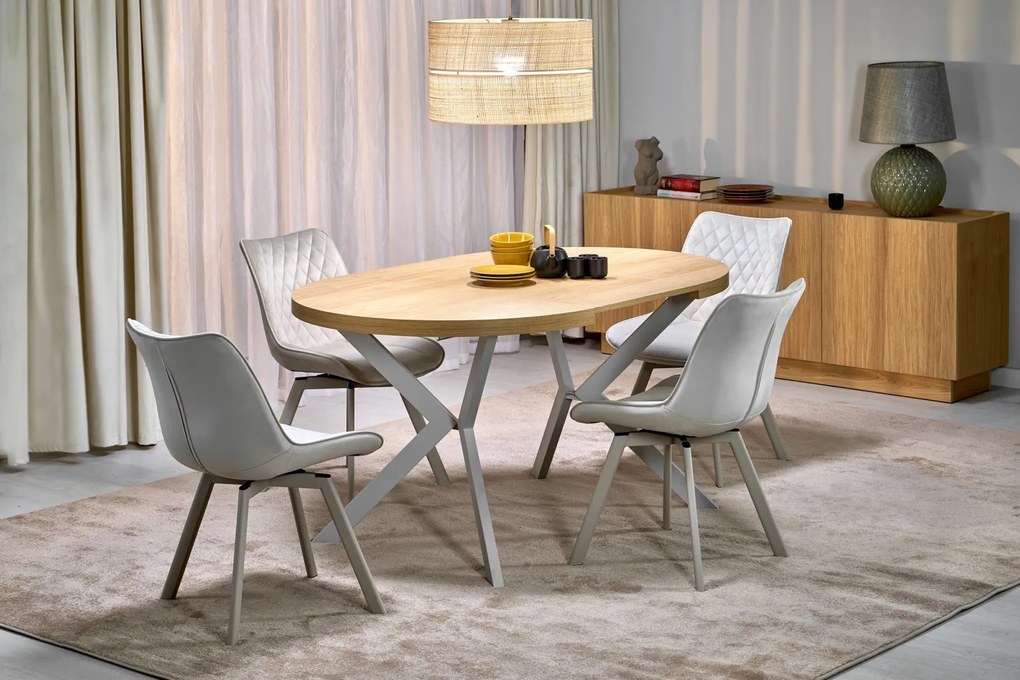 Okrągły rozkładany do 250 cm stół do jadalni Peroni dąb hikora / kaszmir Halmar