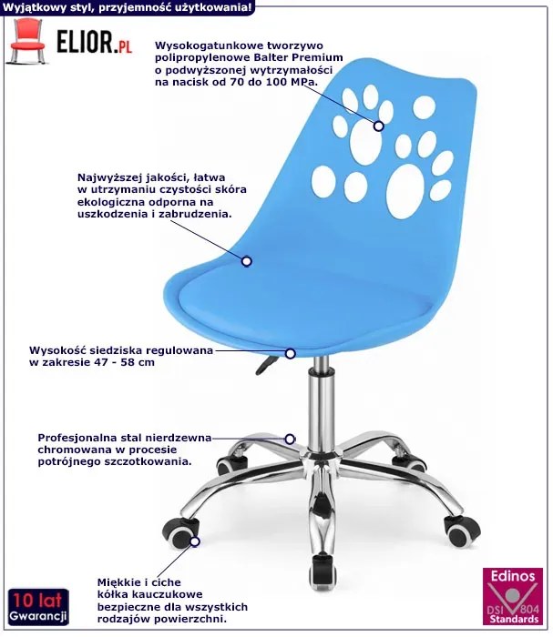 Zdrowe niebieskie do biurka krzesło dla dziecka do nauki T4-A74