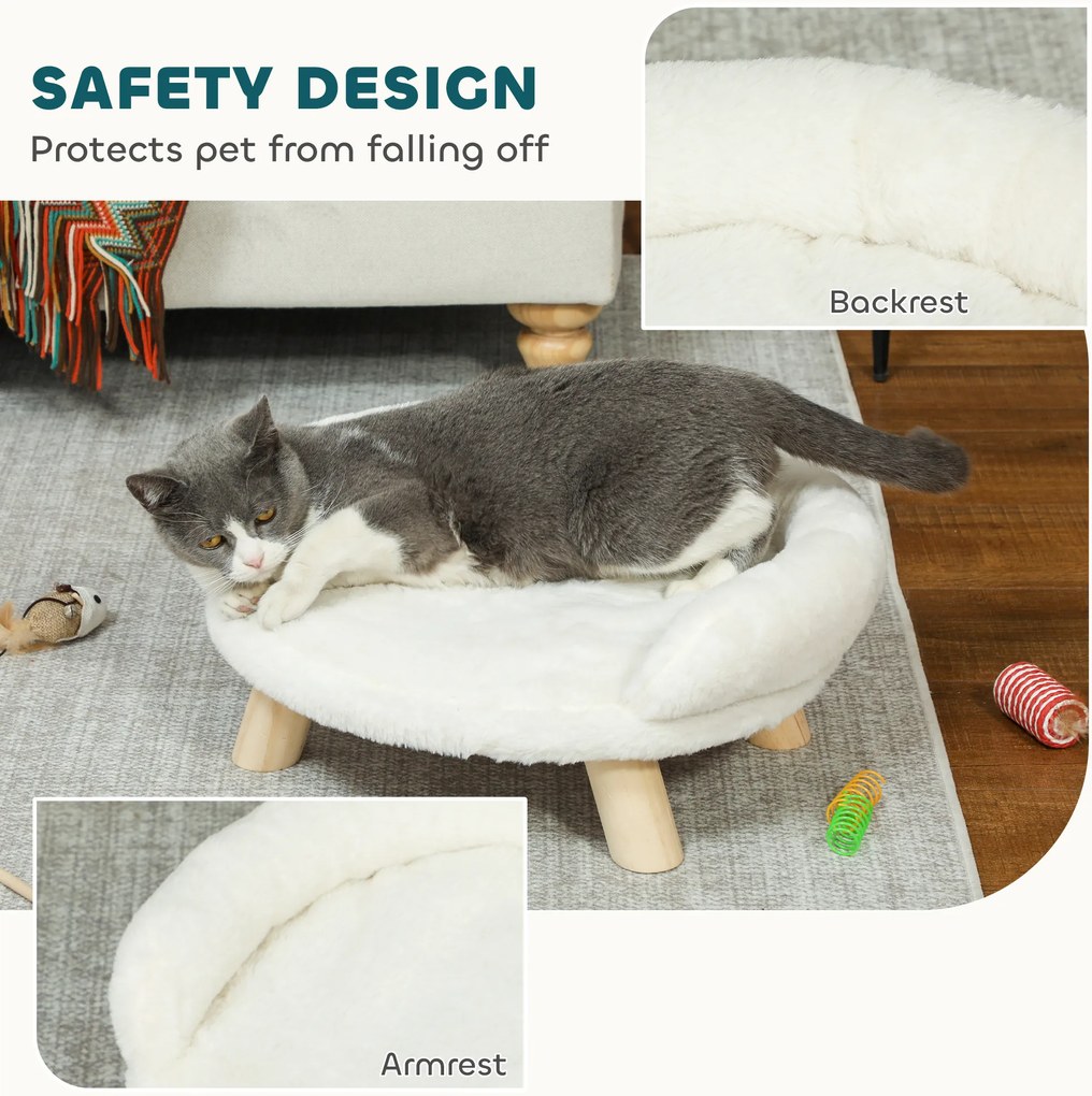 PawHut Łóżko dla psa kota z odpinanym pokrowcem Miękkie wygodne legowisko kremowo białe 47x47x20cm | Aosom PL