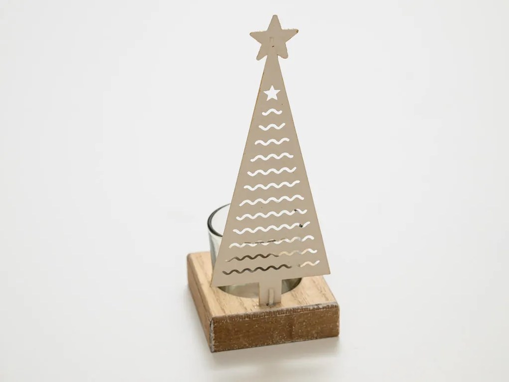 Świąteczny świecznik metalowy CHRISTMAS TREE 18 cm złoty