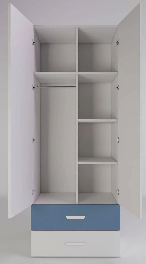 Dwudrzwiowa szafa z półkami i drążkiem kaszmir + niebieski A8-A19