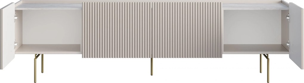Szafka RTV Malmi 200 cm - kaszmir / crema bianca / złote nóżki