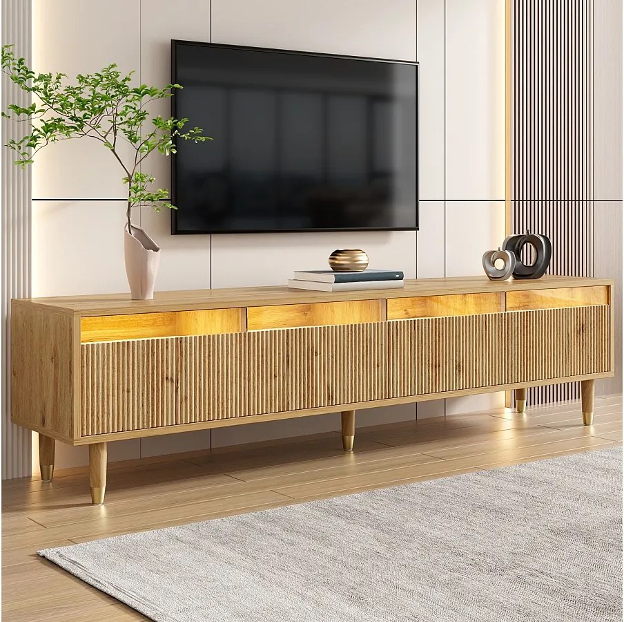 Szafka RTV imitująca drewno - 178 cm x 35 x 45 cm - z 4 szufladami - do salonu - MDF - naturalna