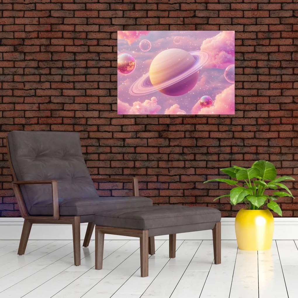 Obraz na szkle - Różowa planeta (70x50 cm)