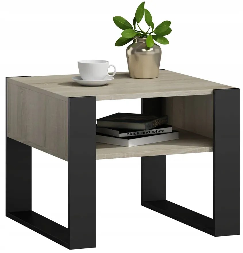 Nowoczesny stolik do salonu - dąb sonoma+czarny T6-G60