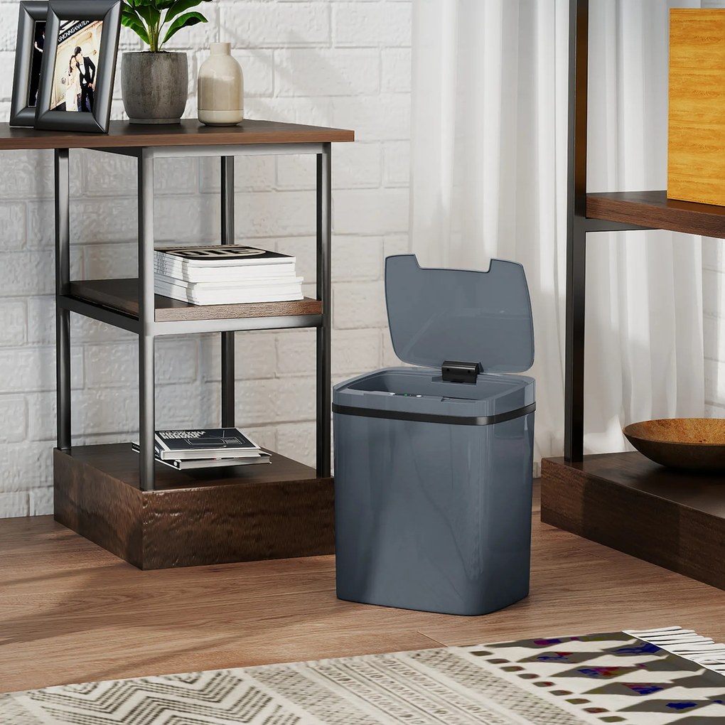 HOMCOM Kosz z czujnikiem 15L Elektryczny kosz z dwoma trybami otwierania, do biura, kuchni, 27,6 x 21,4 x 33,5 cm, szary | Aosom PL