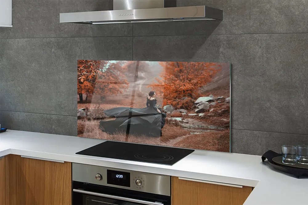 Szklany Panel Kobieta w Jesiennych Górach