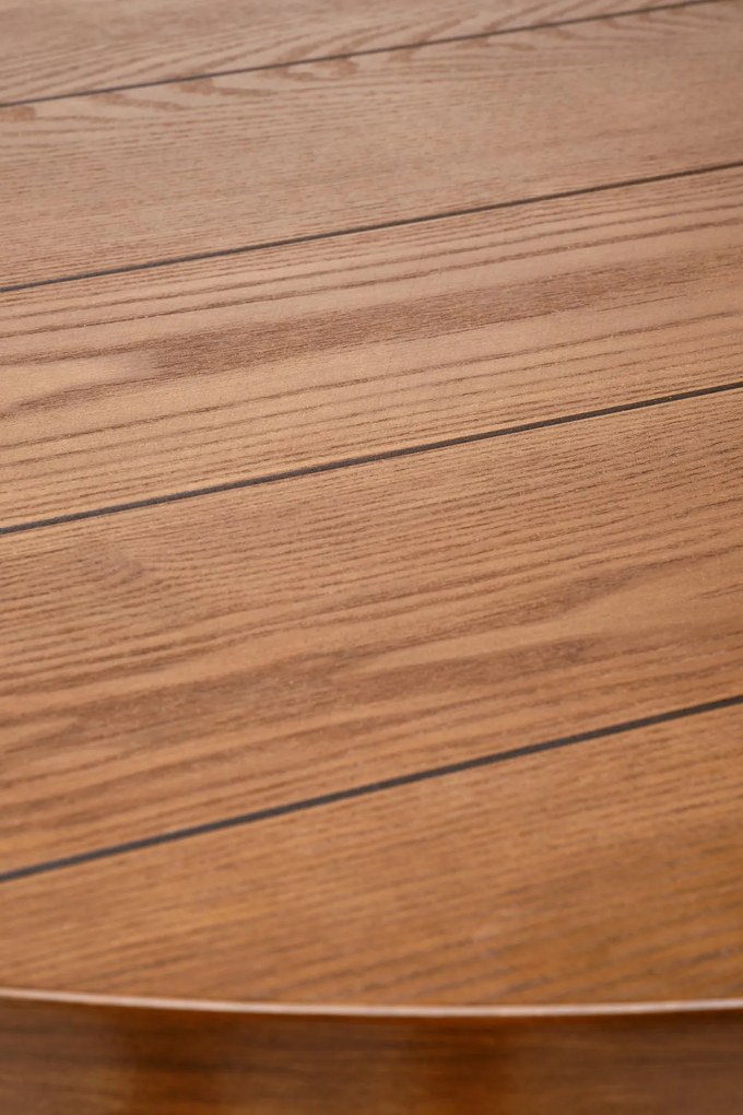 Stół okrągły z MDF-u kolor orzech, czarne nogi średnica 105/75 cm BARRY