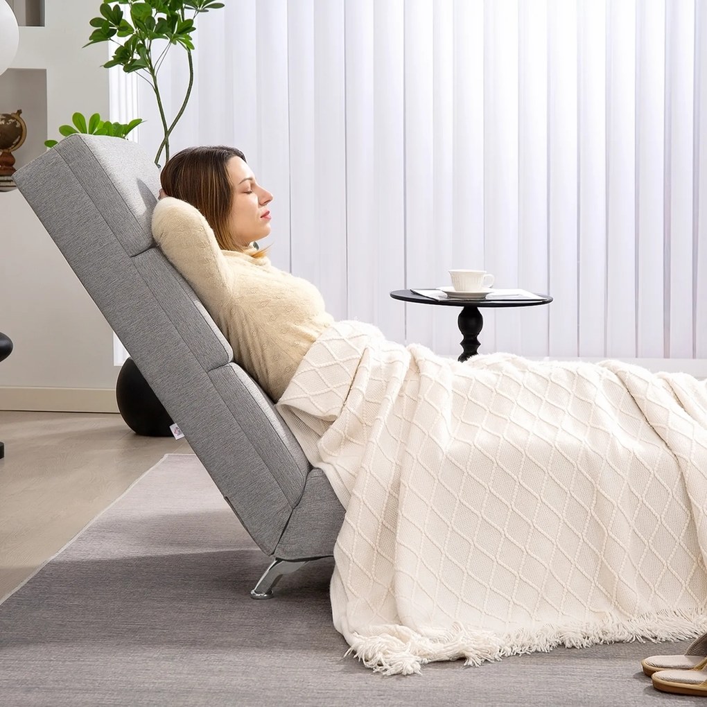 HOMCOM Fotel Relaksacyjny z Oparciem, Pikowany, z Nogami Stalowymi i Gęstym Wyściółkowaniem, do Salonu, Sypialni, Jasnoszary