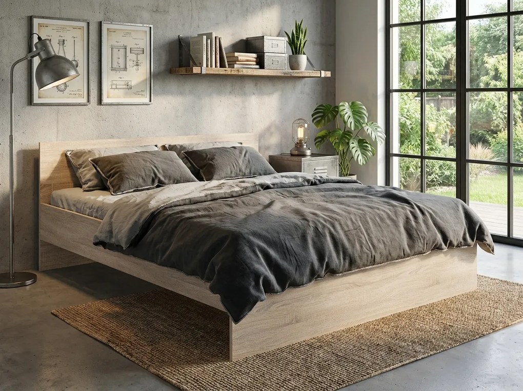 Łóżko ELISA 120 x 200 cm, dąb sonoma Stelaż: Ze stelażem listwowym rolowanym elastycznym, Materac: Materac Sommera 18 cm