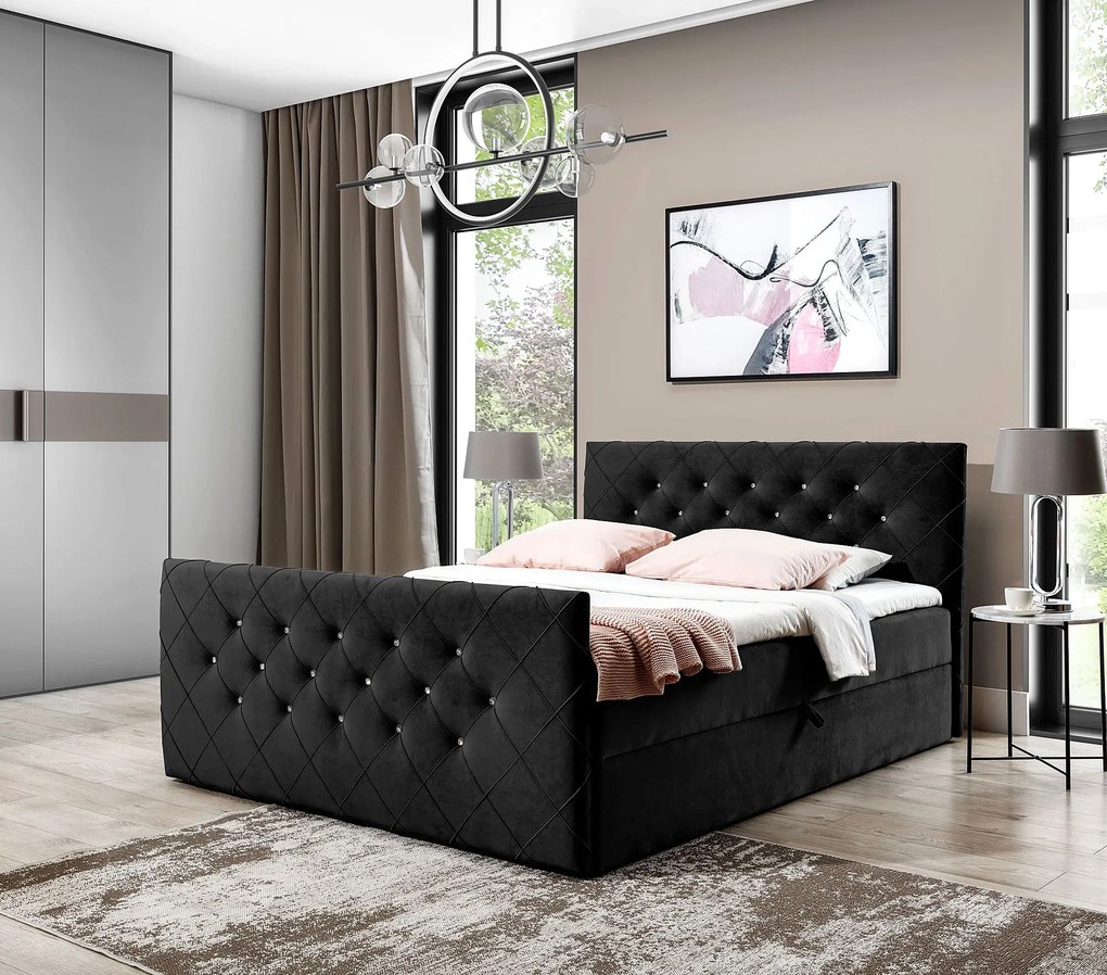 Czarne pikowane łóżko kontynentalne 5 rozmiarów A9-G00