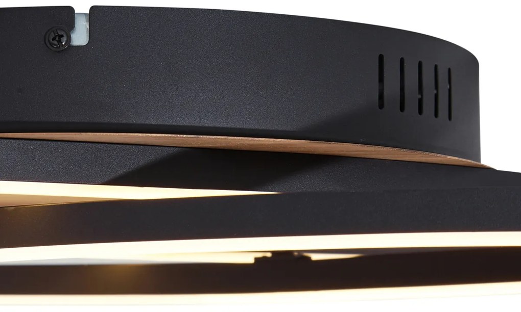 Lampa sufitowa czarna z drewnem orzechowym z LED z 3-stopniową regulacją jasności 2-źródła światła - Kane