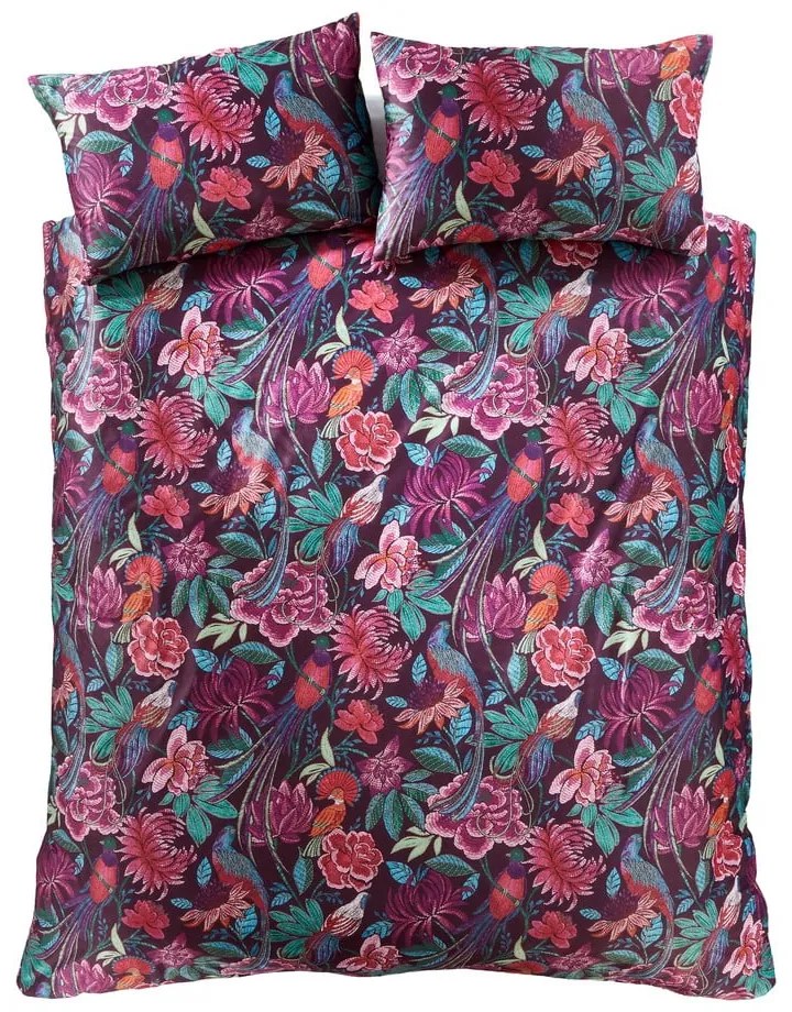 Fioletowa aksamitna pościel jednoosobowa 135x200 cm Bridgerton Kate Floral – Catherine Lansfield