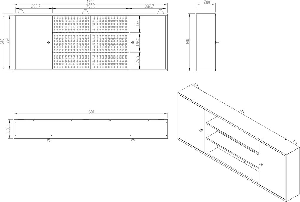 Ścienna szafka narzędziowa do warsztatu Leo All Black 160x20x60 cm czarna