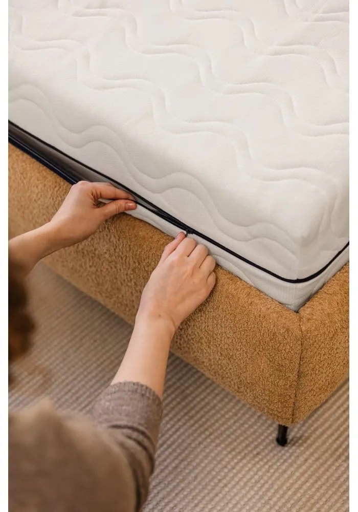Szarobrązowe tapicerowane łóżko dwuosobowe z materacem i stelażem 180x200 cm Noira Slim – Bonami Selection