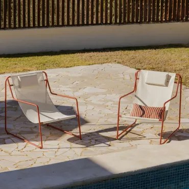 Zestaw 2 Leżaków Z Podłokietnikami Ze Stali Z Poduszką Lorvian Terracota - Sklum