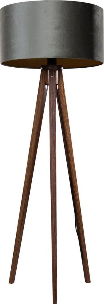 Lampa podłogowa na trójnogu z drewna orzechowego z zielonym aksamitnym abażurem 50 cm - Tripod Classic