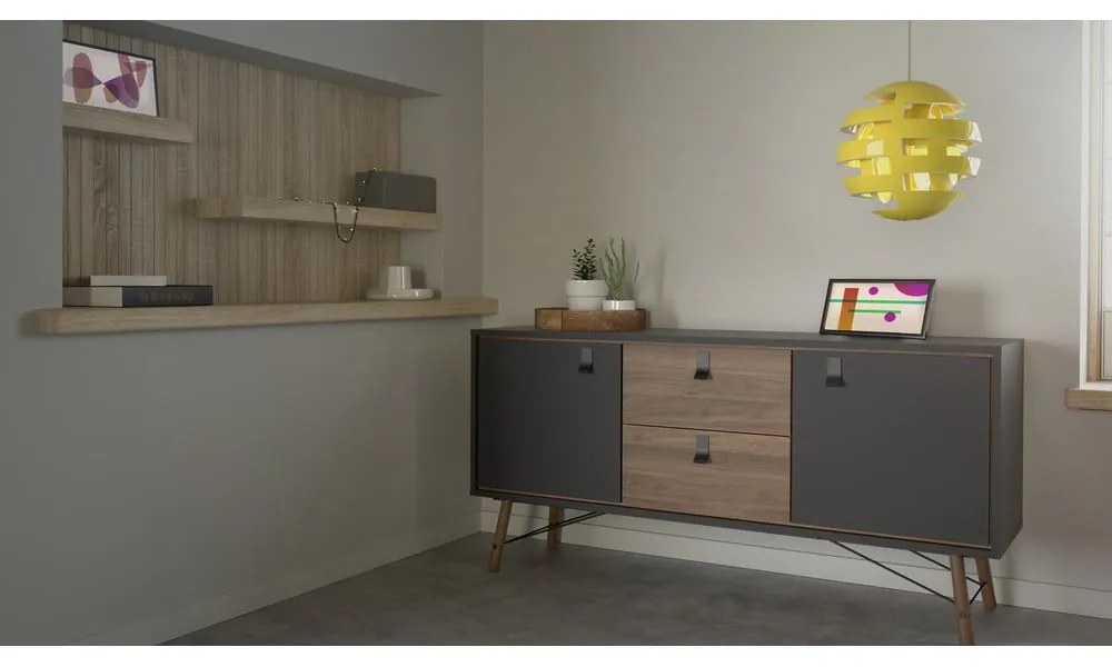Czarna komoda w dekorze orzecha 150x72x40 cm Ry – Tvilum