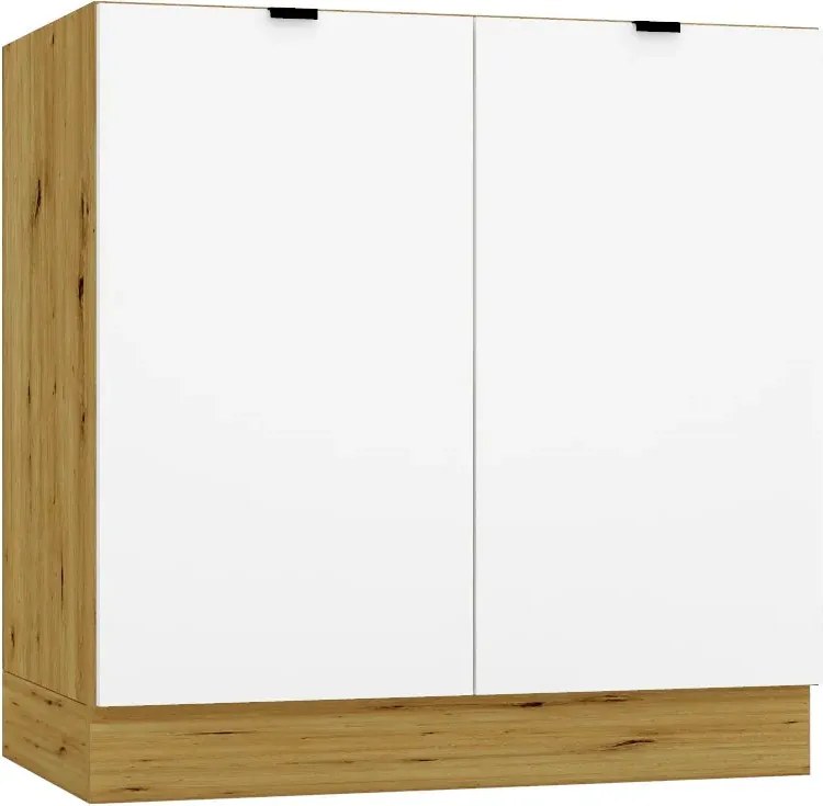 Dwudrzwiowa Szafka Biały Kuchenna Pod Zlew 80 Cm + Dąb Artisan K5-K70