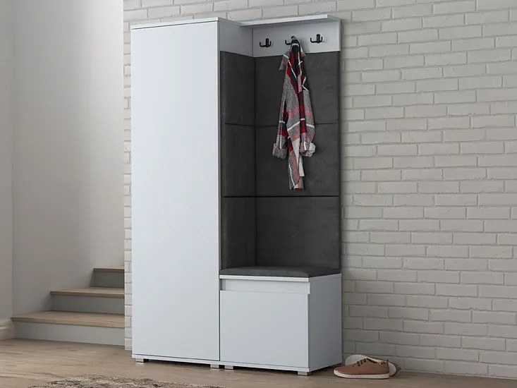 Szafa z siedziskiem tapicerowanym - biało notra C7-M35