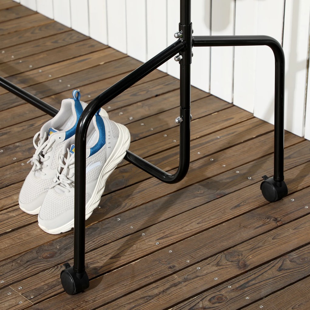 Outsunny Mobilny stojak na ubrania, wieszak na kółkach wytrzymały praktyczny czarny kolor 150x60x150-170cm