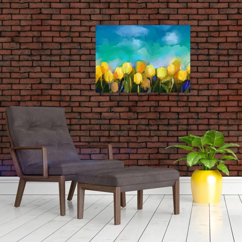 Obraz na szkle żółtych tulipanów (70x50 cm)