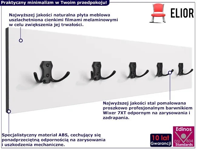Nowoczesny wieszak ścienny biel alpejska + czarny R4-N19