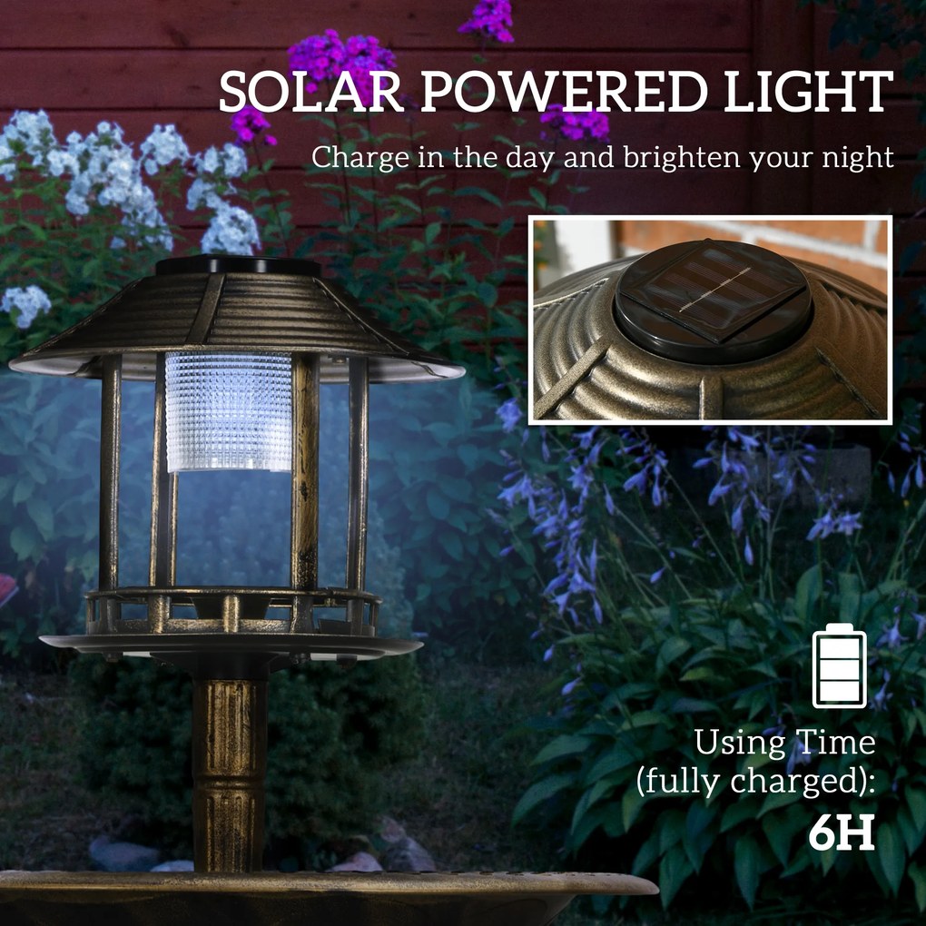 Outsunny Fontanna dla Ptaków z Lampą Solarną Brązowa 110cm | Aosom PL