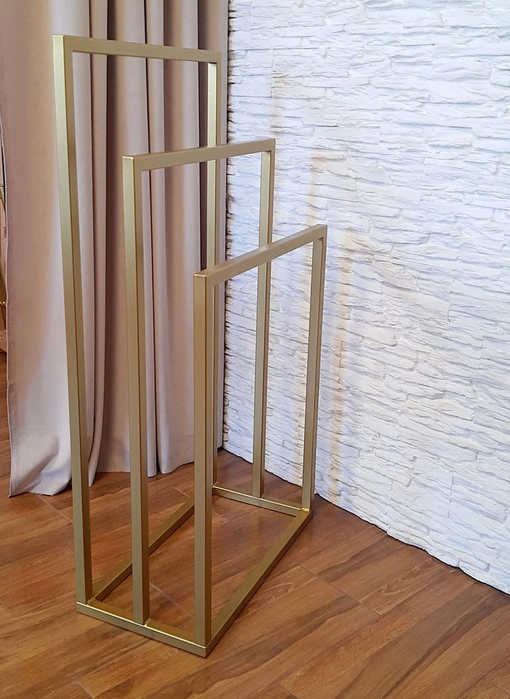 Stojak wieszak łazienkowy na ręczniki LOFT metalowy : Kolor Stelaża - Złoty, Rozmiar - 3-ramienna 2cm