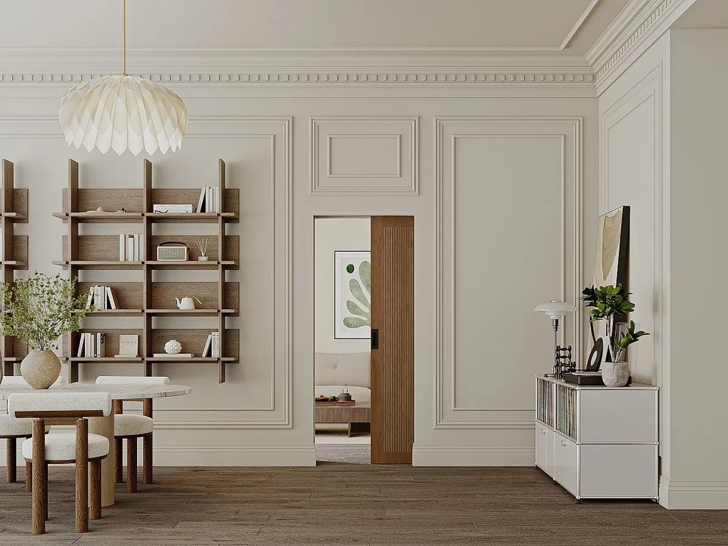 Drzwi przesuwne chowane w ścianie z MDF i drewna naturalny ciemny - wys. 205 x szer. 83 cm - SANDORA