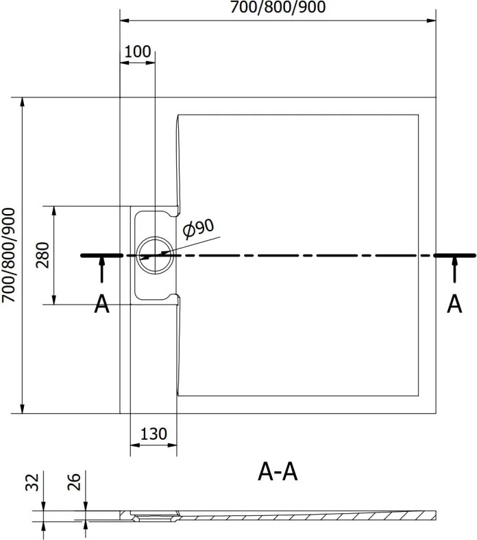 Mexen Otto brodzik kwadratowy SMC 90 x 90 cm, czarny - 4N709090