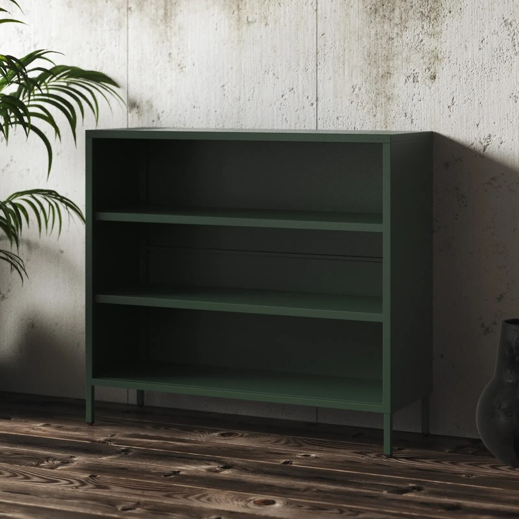 Metalowy regał niski Modern Luca butelkowa zieleń