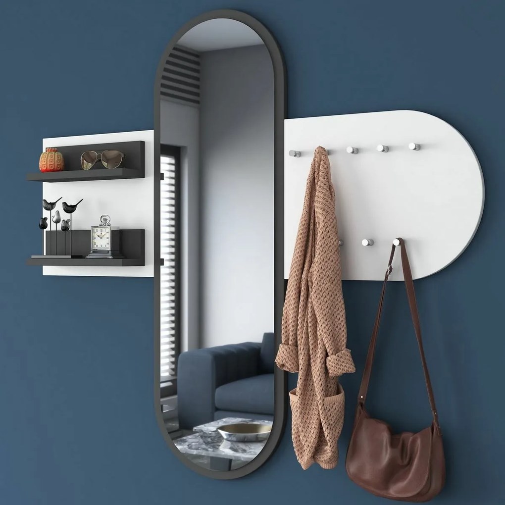 Wieszak ścienny z lustrem Pomi White