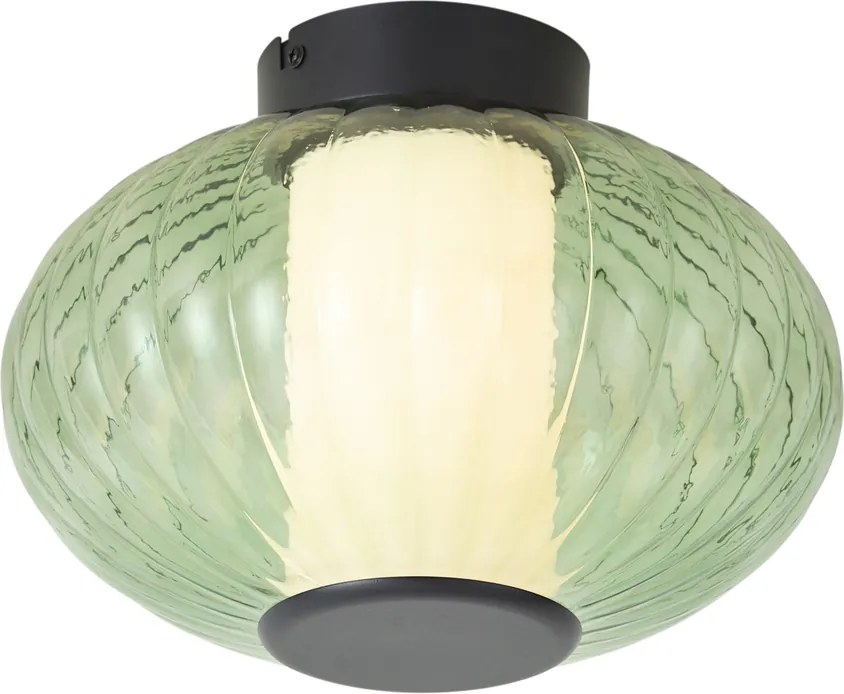 Designerska lampa sufitowa czarna 28 cm z zielonym szkłem, zintegrowany LED, 3-stopniowo ściemnialna - Margherite
