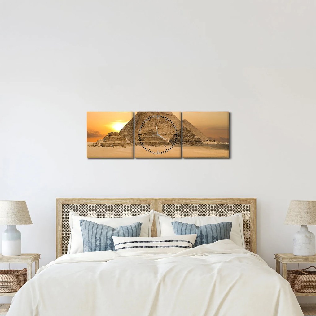 Obraz - Piramidy (z zegarem) (90x30 cm)