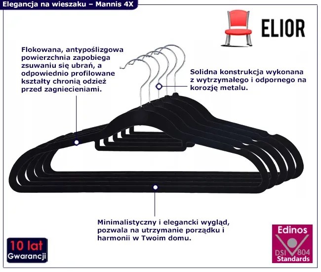 Elegancki komplet czarnych wieszaków do szafy 10 szt. W3-H12