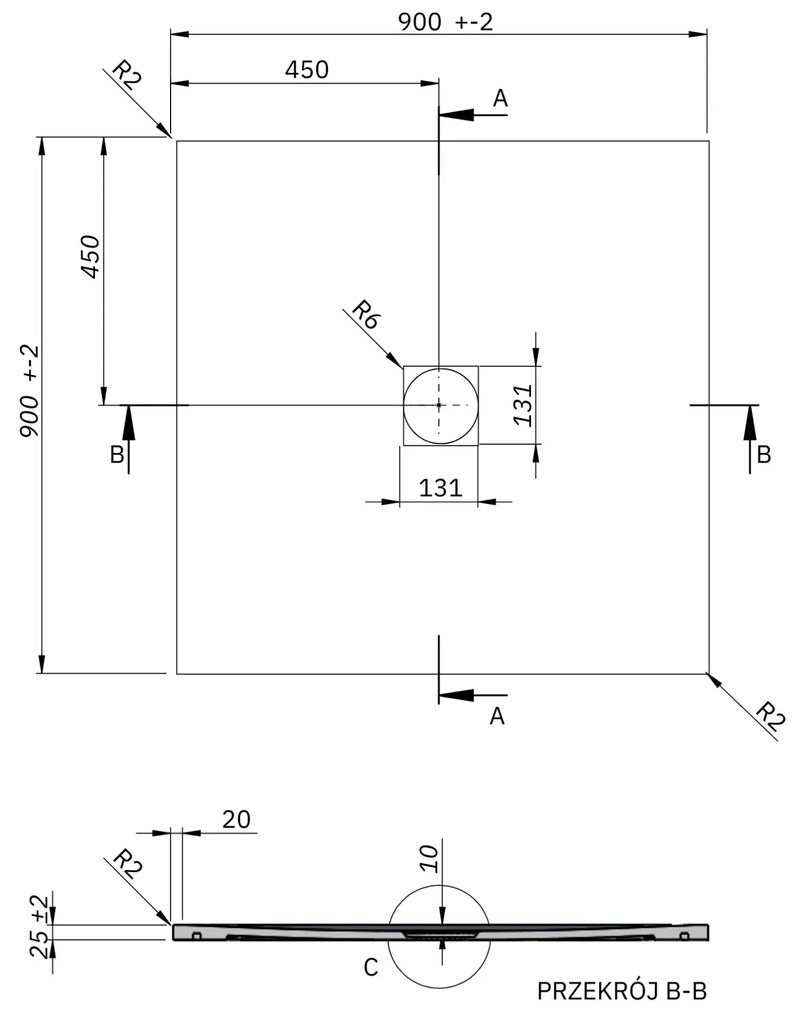 Brodzik z konglomeratu kwadratowy 90 x 90 DIAMO White