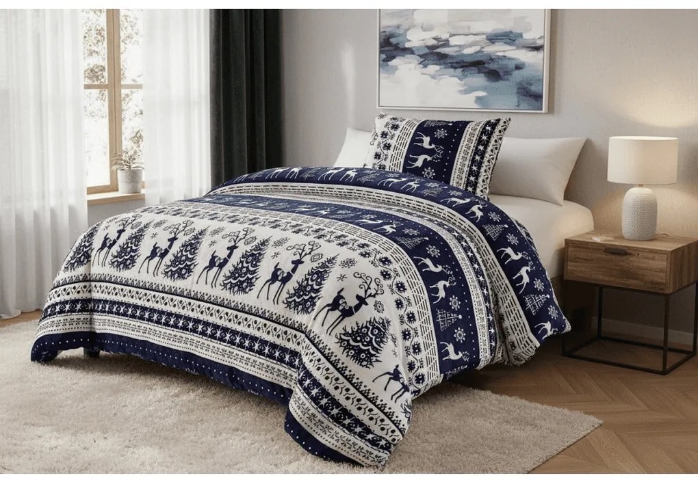 PrzytulneMieszkanie.pl PrzytulneMieszkanie.pl Pościel z mikropluszu WINTER DEER VELVET niebieska