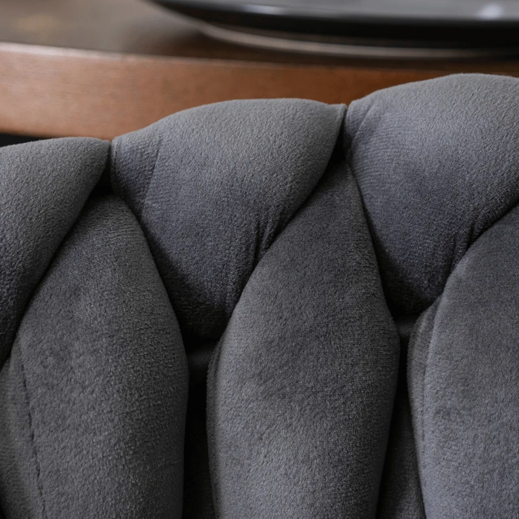 Krzesło Tapicerowane Plecione do Salonu ELENA Szare Welurowe Nowoczesne Loft