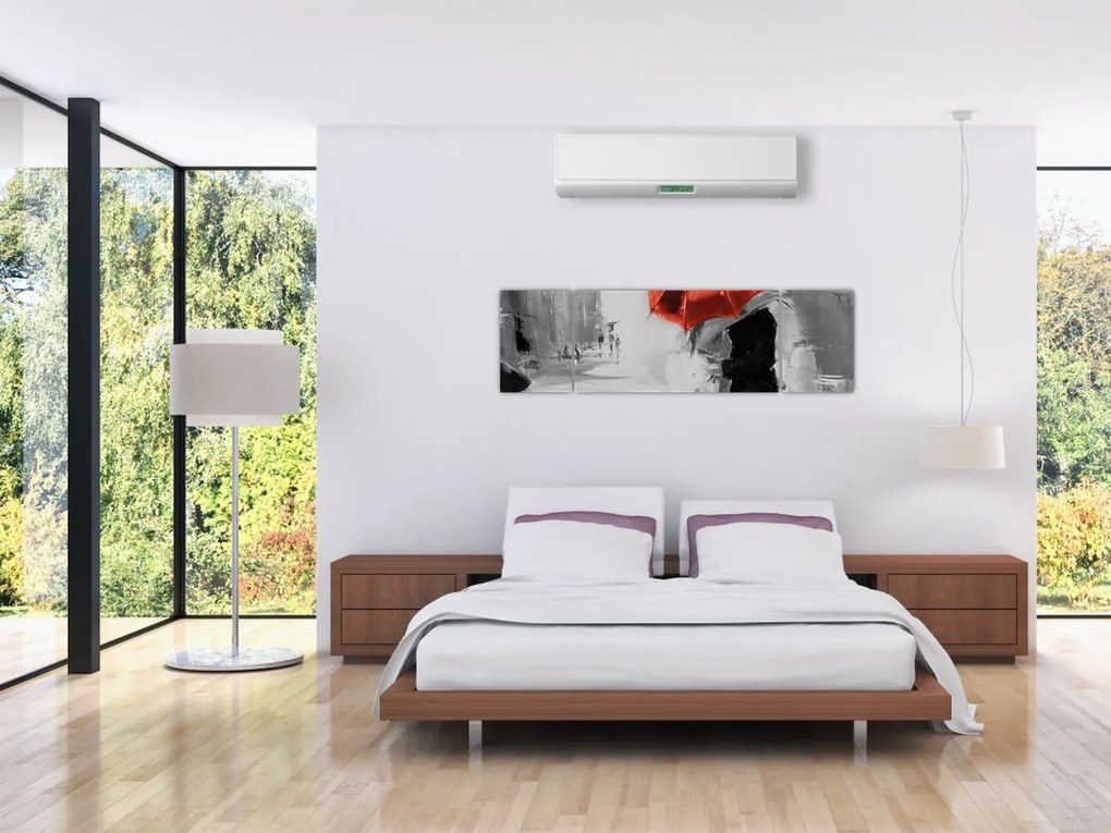 Obraz - Zakochana para pod parasolem, czerwony (170x50 cm)