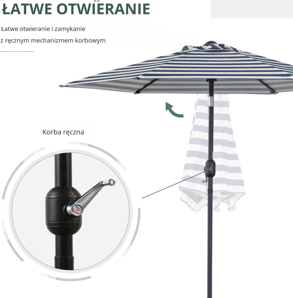 Outsunny Parasol Ogrodowy na Zewnątrz Niebieskie Paski Stal 23x216m Niebieski + Biały | Aosom PL