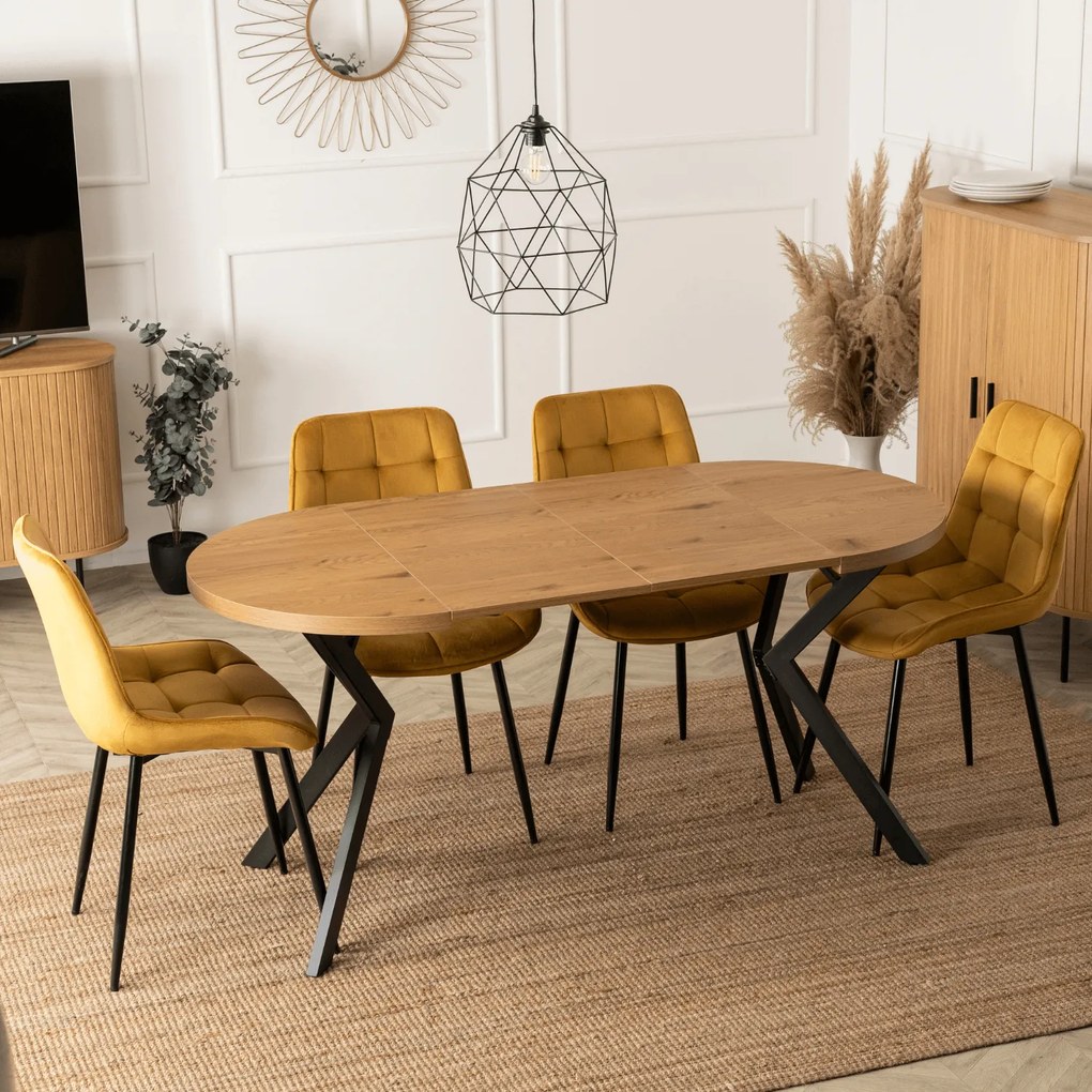 Stół Okrągły Rozkładany DORIAN 80-160 cm Dąb Złoty/Czarny Nowoczesny