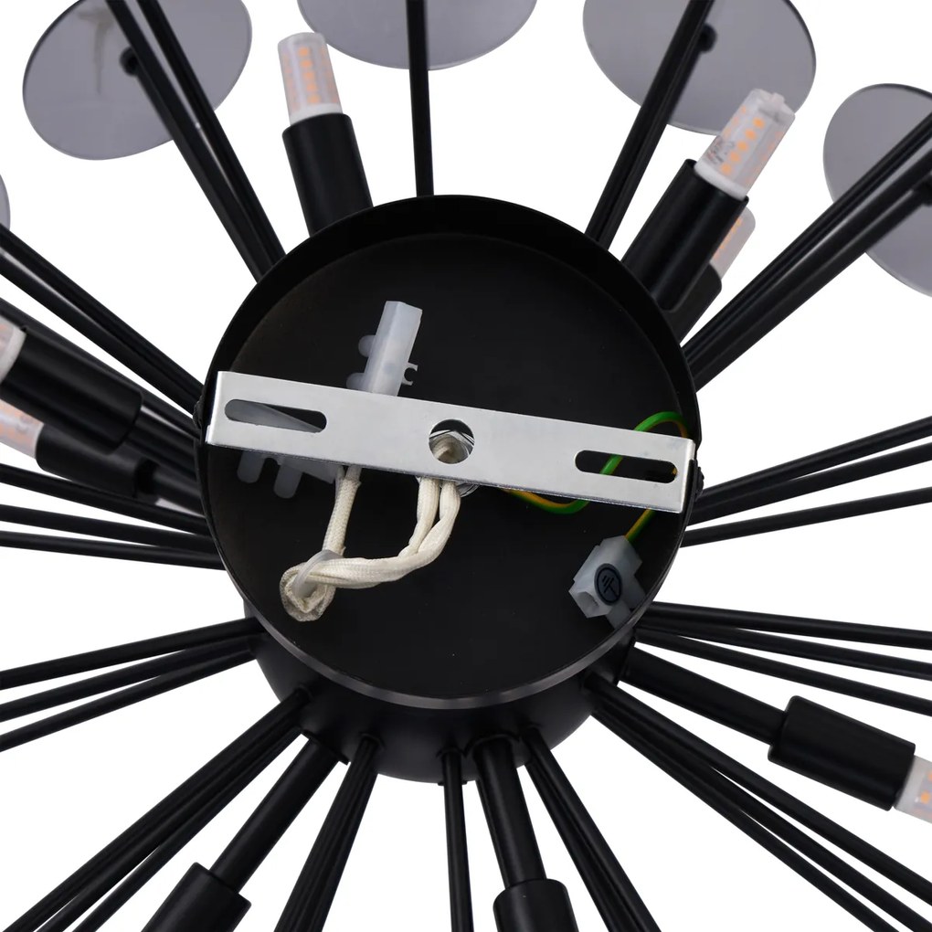 Lampa sufitowa w stylu art deco, czarna z dymionym szkłem - Atomic