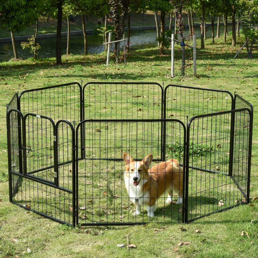 PawHut Wybieg dla szczeniąt metalowy z drzwiami konfigurowalny czarny 79x79cm | Aosom PL