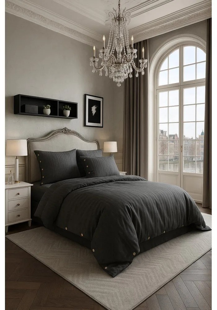 Ciemnoszara pościel jednoosobowa z bawełny renforcé 140x200 cm Como Striped – Mila Home Luxury