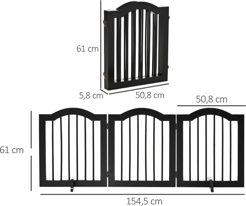 PawHut Bramka ochronna dla psa składana 3-częściowa stabilna MDF czarna 1545x295x61 cm | Aosom PL