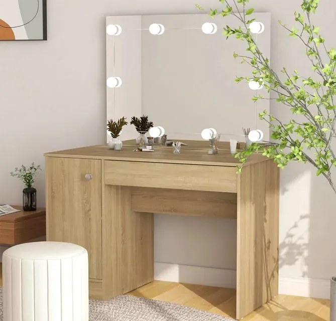 Toaletka hollywood z lustrem z żarówkami LED dąb - Lavex